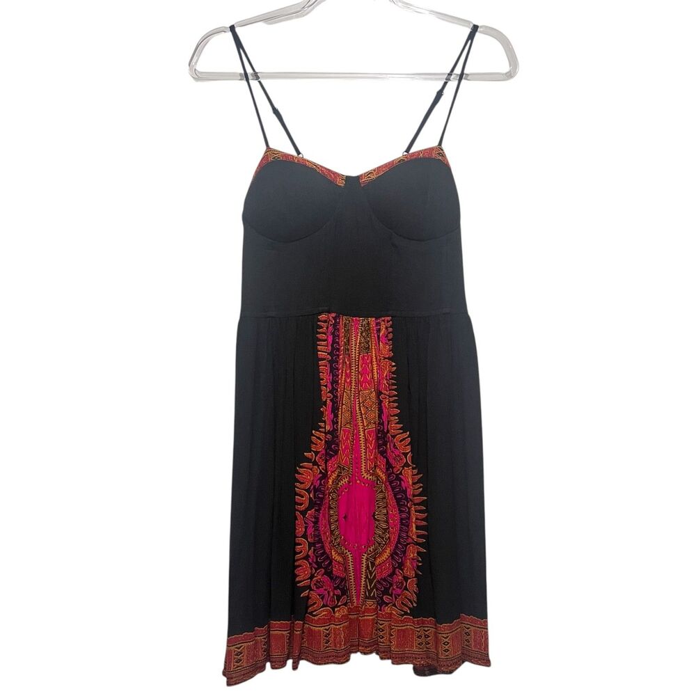 Band of Gypsies Black Festival Dress Medium Tribal Print Padded‎ Bust Pockets